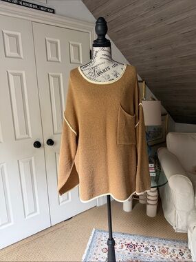 Altar'd State Camel Crewneck Sweater with Cream Trim